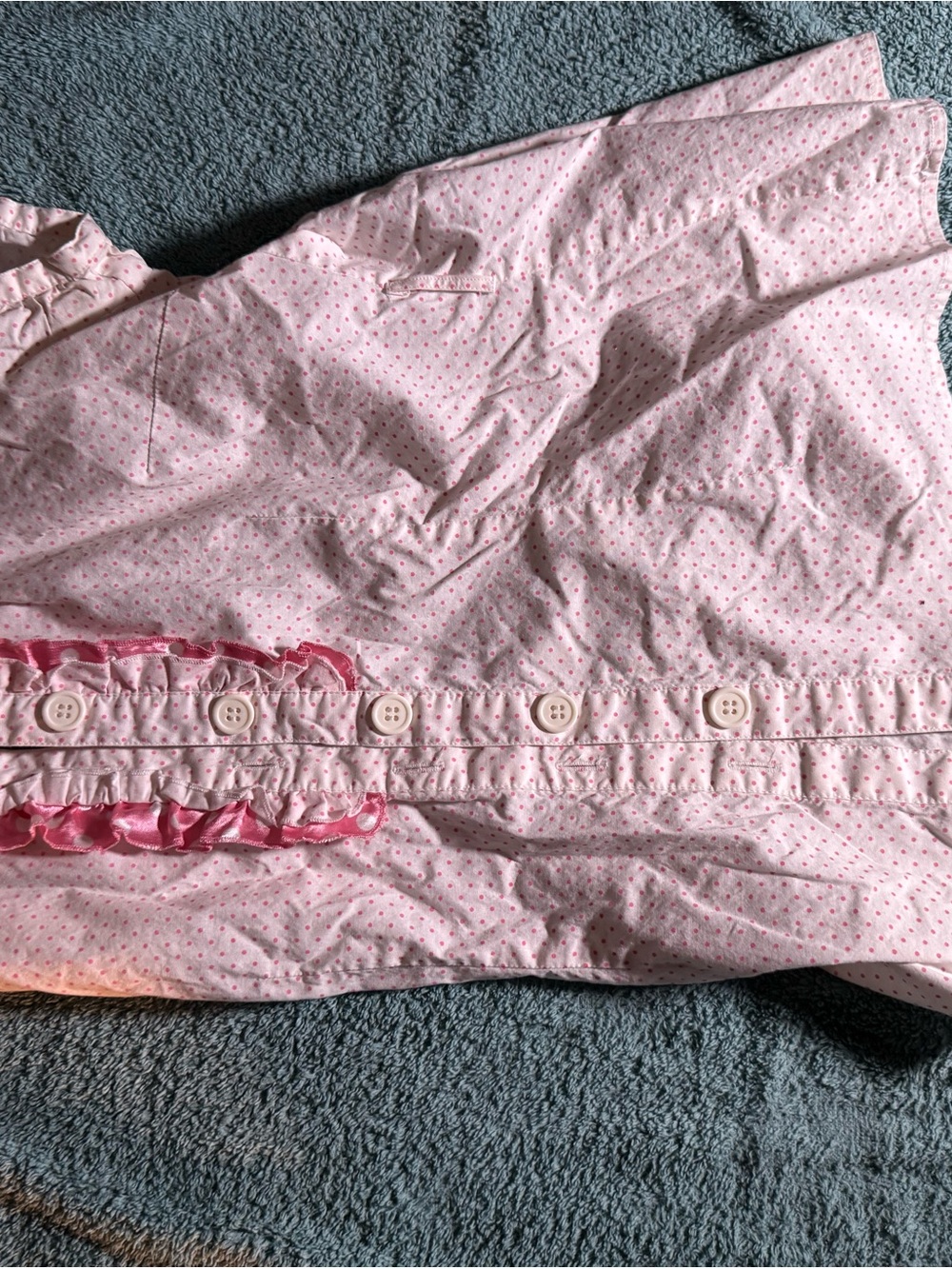 Pink Polka Dot Button-Front Dress‎ with Ruffle Trim